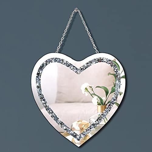 Crystal Crush Diamond Heart Shaped Silver Mirror with Silver Stainless Steel Chain for Wall Decorati | Amazon (US)