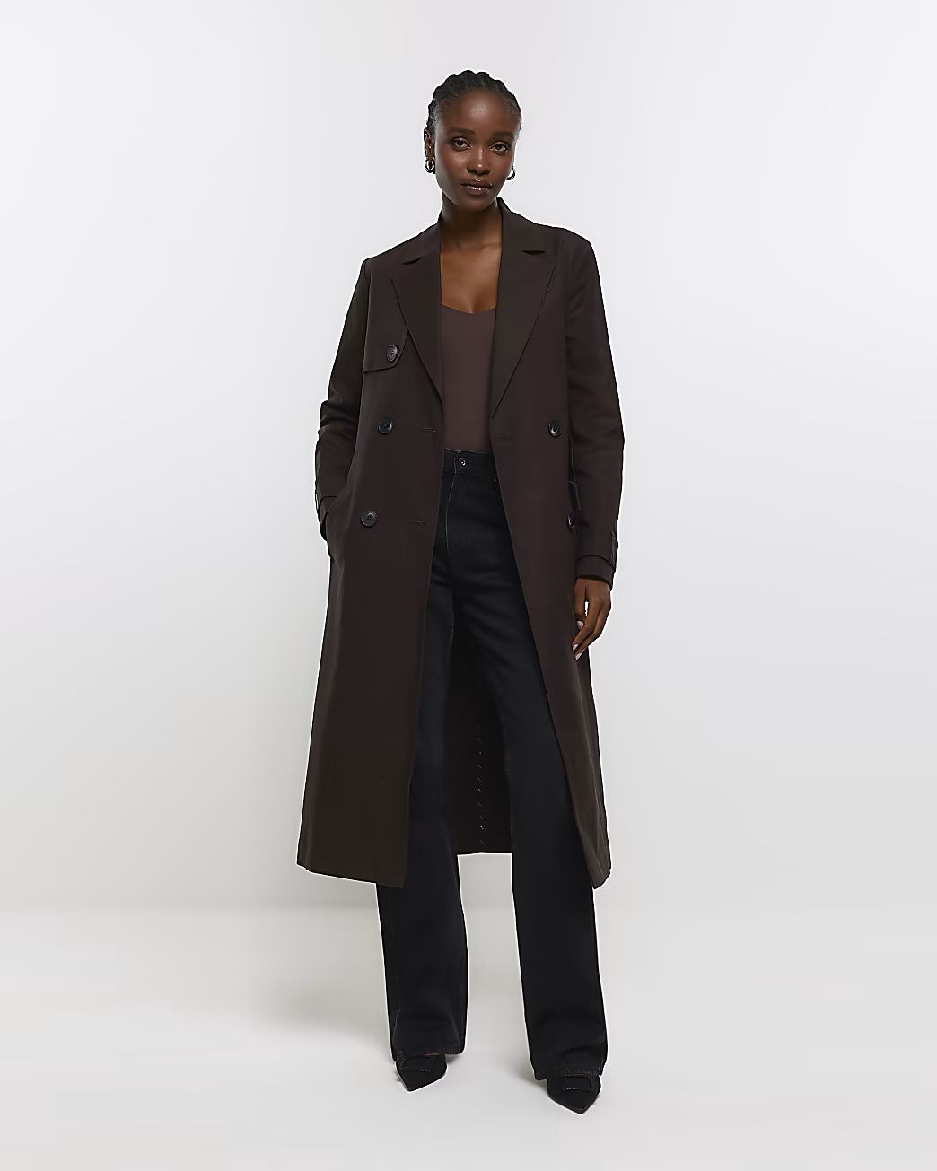 Brown belted longline trench coat | River Island (UK & IE)