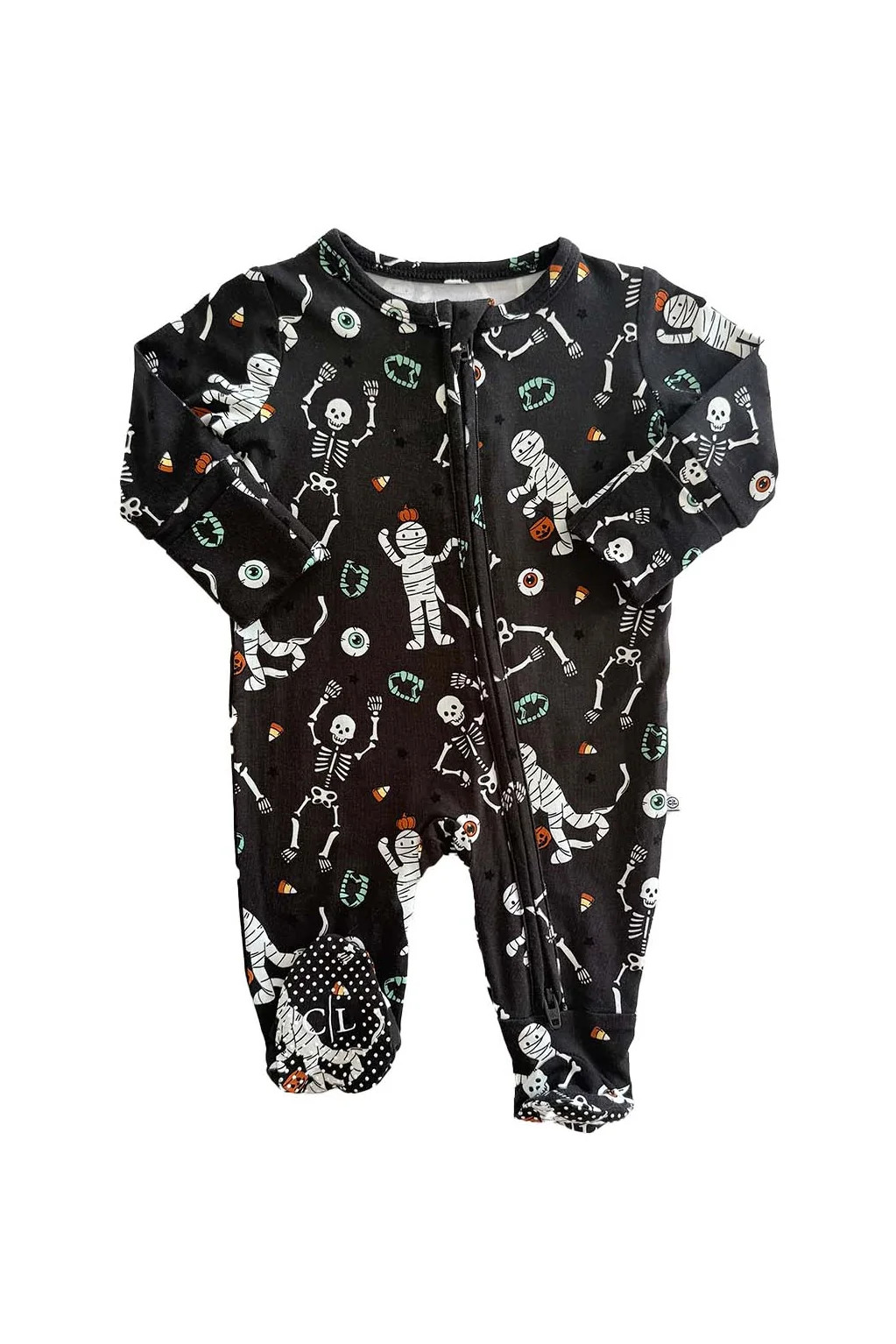 Halloween Glow-in-the-Dark Bamboo Zipper Footie | Eye Want Candy | Caden Lane