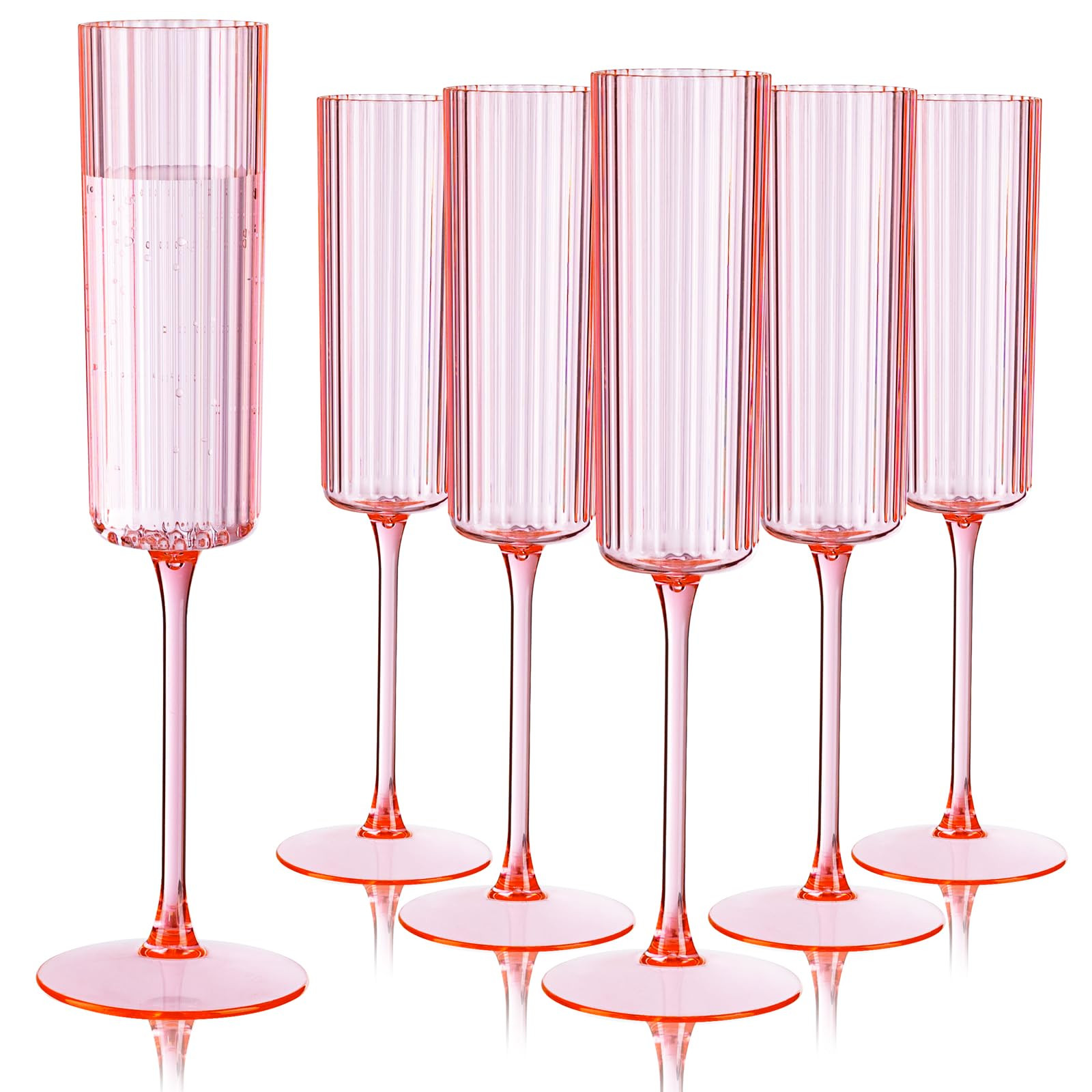 Ciaell 24 Pack Pink Plastic Champagne Flutes - 6oz Ribbed Disposable Champagne Glasses - Pink Vin... | Amazon (US)