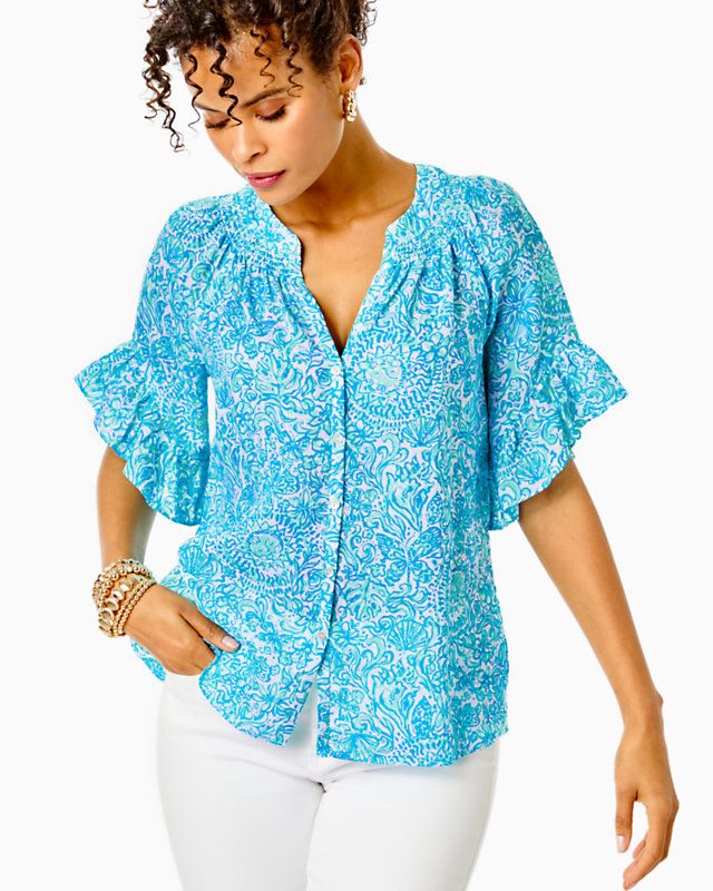 Tayla Short Sleeve Linen Top | Lilly Pulitzer
