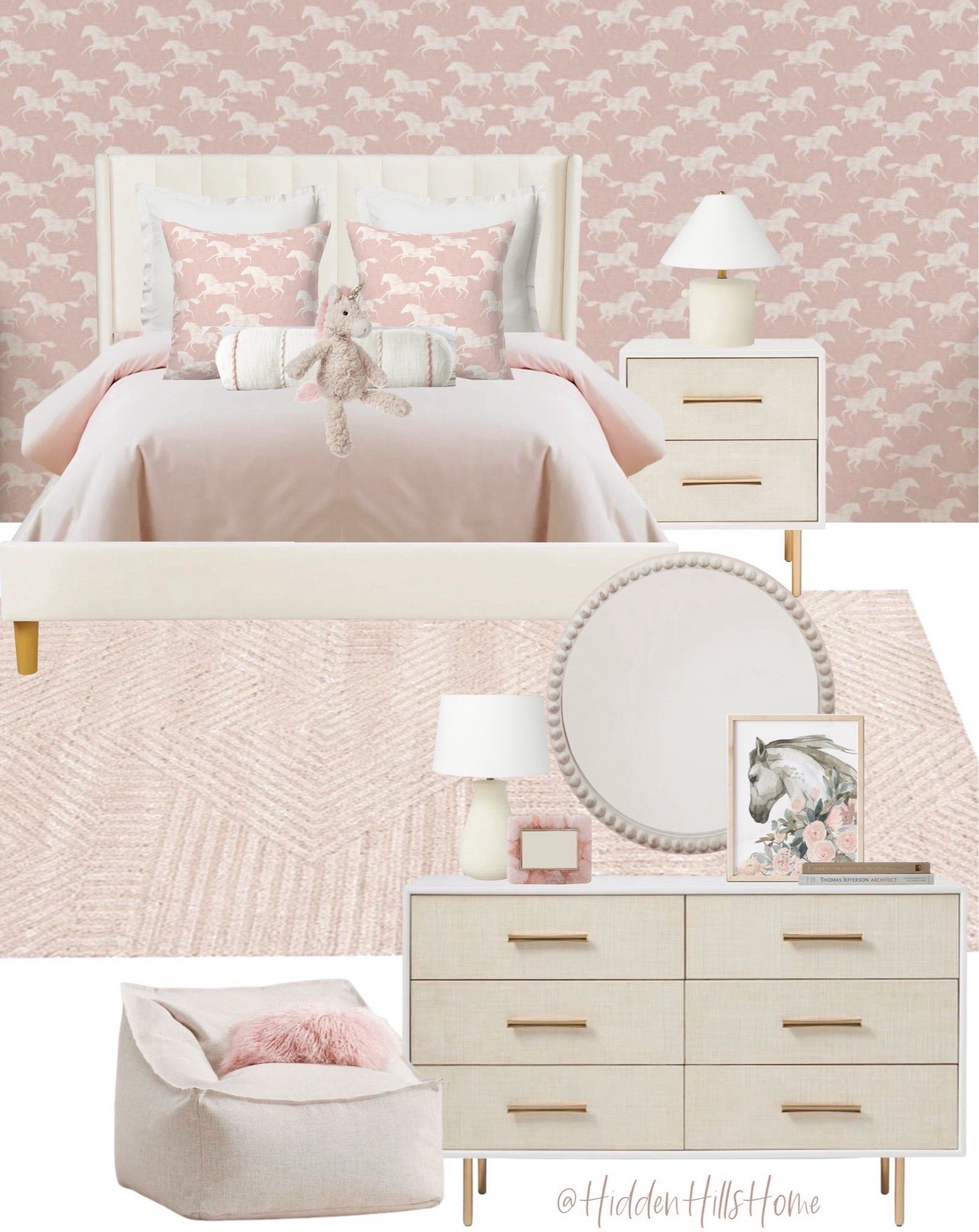 Pink horse themed bedroom mood board, girls bedroom design ideas, girls room design, modern transitional pink horse bedroom mood board #girls 



#LTKHome #LTKSaleAlert #LTKKids