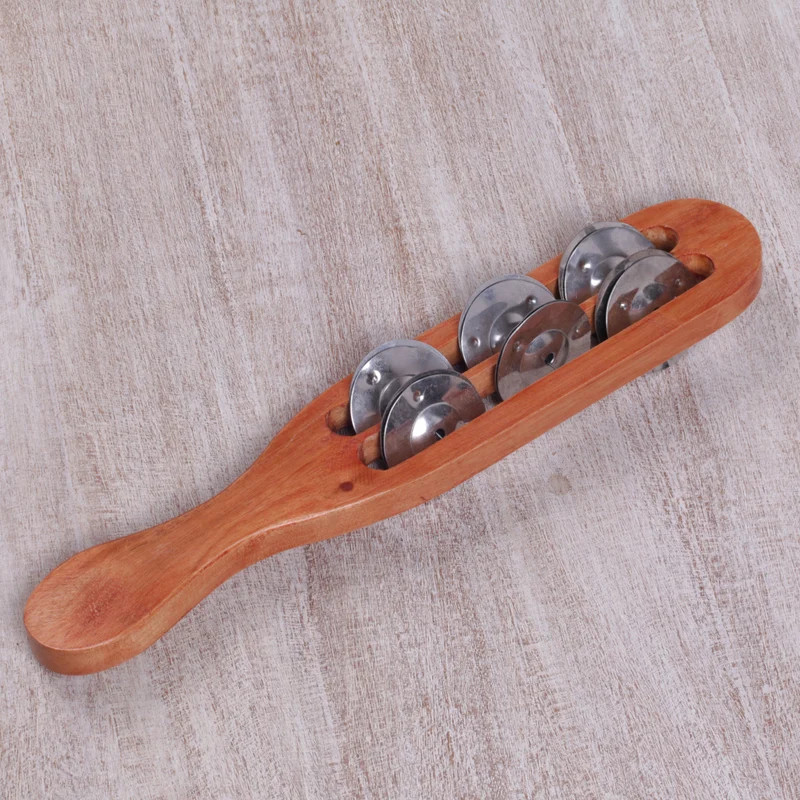 Teak wood tambourine, 'Harmonious Rod' | NOVICA
