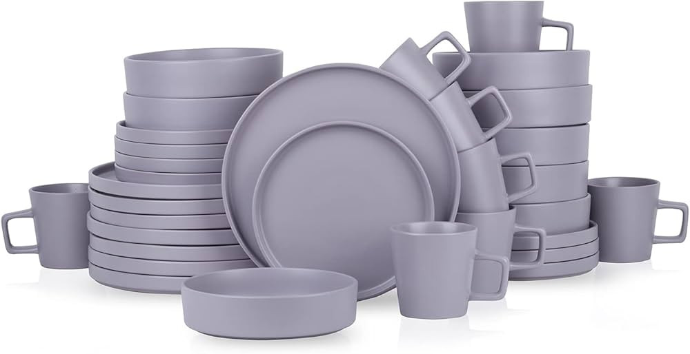 Stone Lain Cleo Stoneware 32-piece Round Dinnerware Set, Light Gray,Service For 8,Coupe - Celina | Amazon (US)