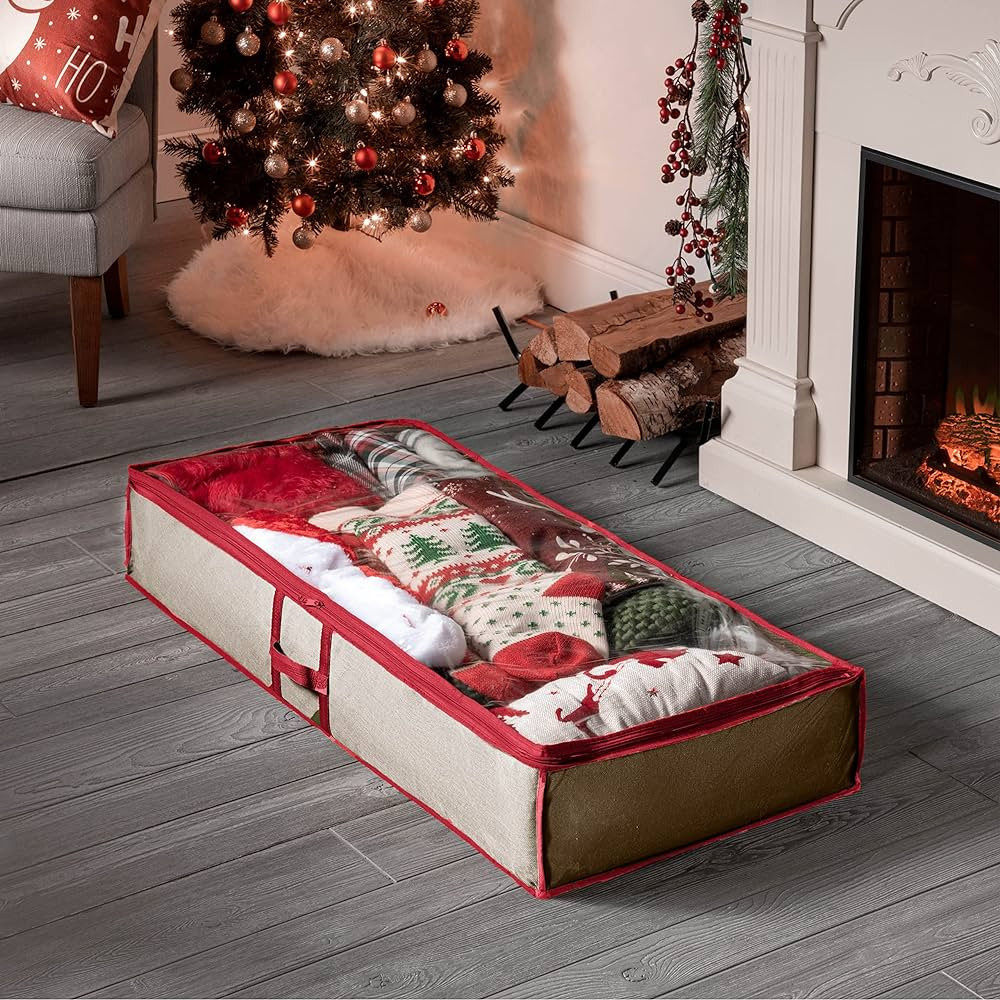 ZOBER Non Woven Under-Bed Christmas Gift wrap Storage & Decoration Bag PVC Cover, Slim Compact Wr... | Amazon (US)