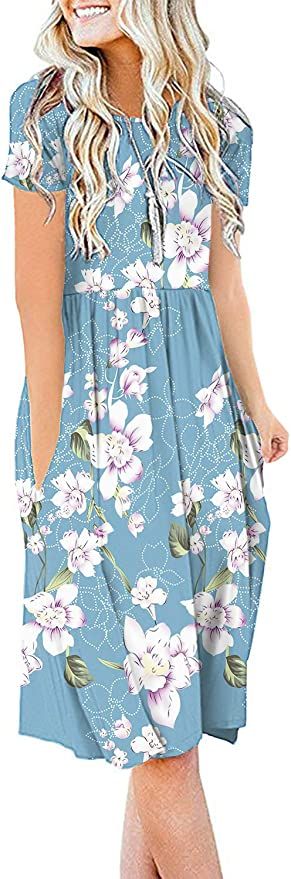 DB MOON Women Summer Casual Short Sleeve Dresses Empire Waist Dress with Pockets | Amazon (US)