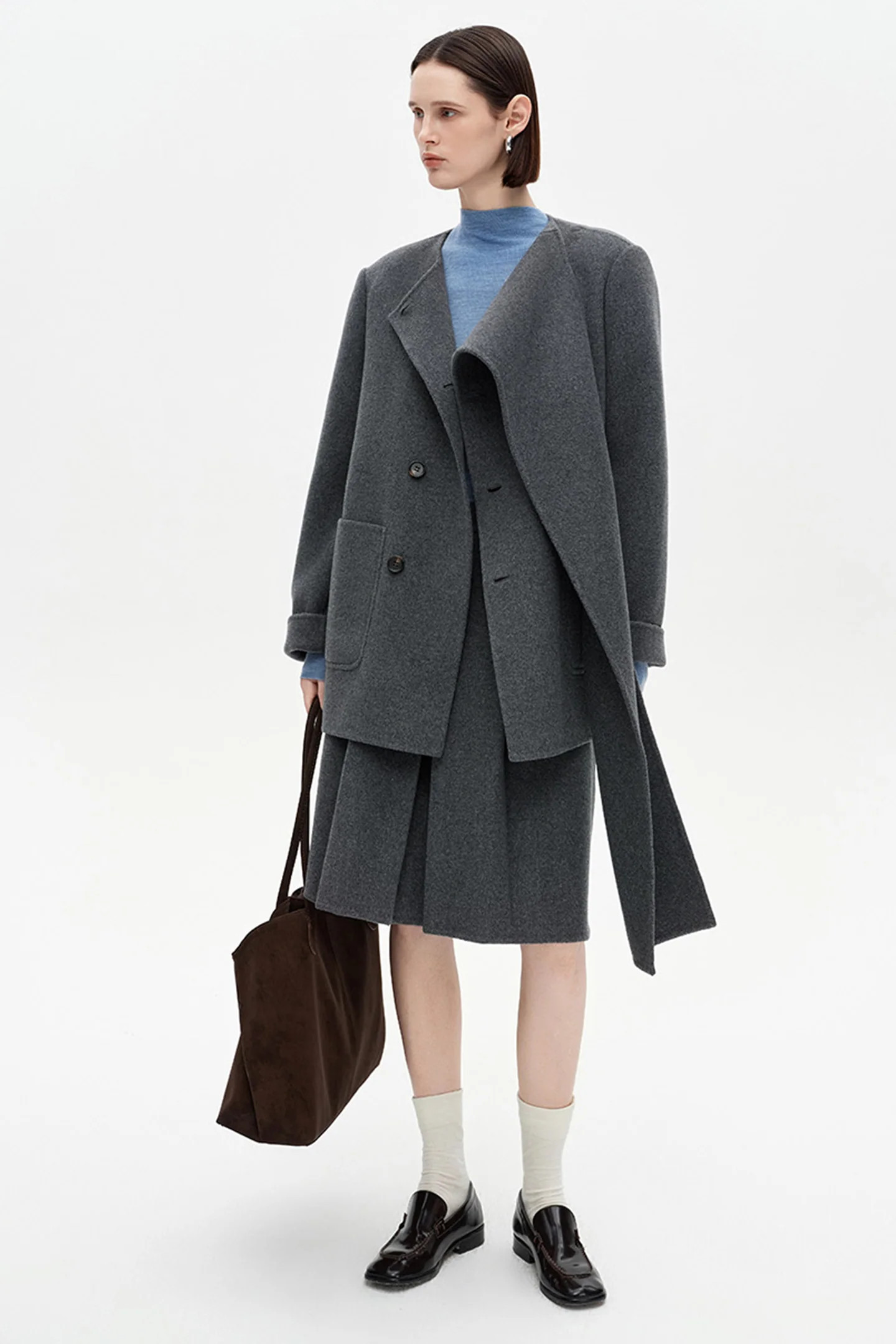 SELFWHO Wool Blend Scarf Collar Double-Faced Coat | SELFWHO