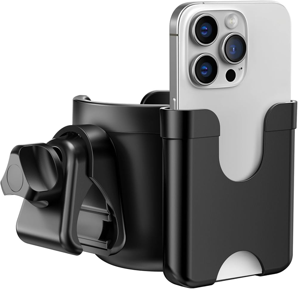 Guiseapue Cup Holder for Walker, Stroller Cup Holder Attachment with Phone Holder, Wheelchair/Stroller Accessories for Uppababy, Nuna, Doona, Rollator, Bike, Scooter, Baby Travel Essential | Amazon (US)