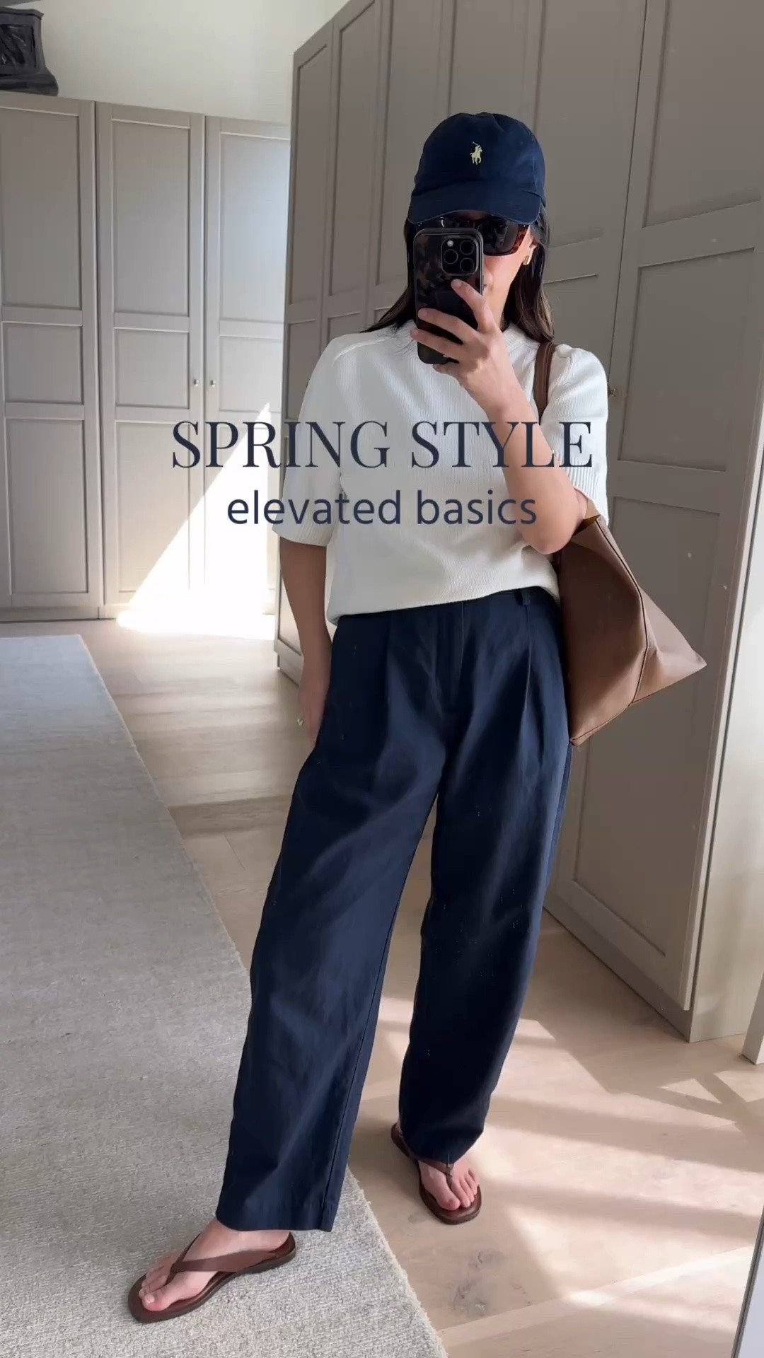 Elevated, comfy spring outfit idea. 

Quince sweater small
Madewell trosuers regular 2
Everlane sandals 5
Mansur Gavriel tote - color is old 
Polo Ralph Lauren hat 
Quince earrings
Dorsey James necklace 15"
Celine sunglasses 

Petite style, spring outfits 2026, spring style

#LTKootd #LTKPetite #LTKSaleAlert