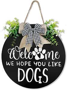 Welcome Wreath Sign for Front Door Decor-We Hope You Like Dogs Farmhouse Door Hanger,Rustic Welco... | Amazon (US)