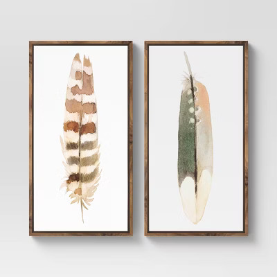 (Set of 2) 12" x 24" Feathers Framed Wall Canvas - Threshold™ | Target