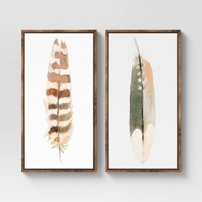 (Set of 2) 12" x 24" Feathers Framed Wall Canvas - Threshold™ | Target