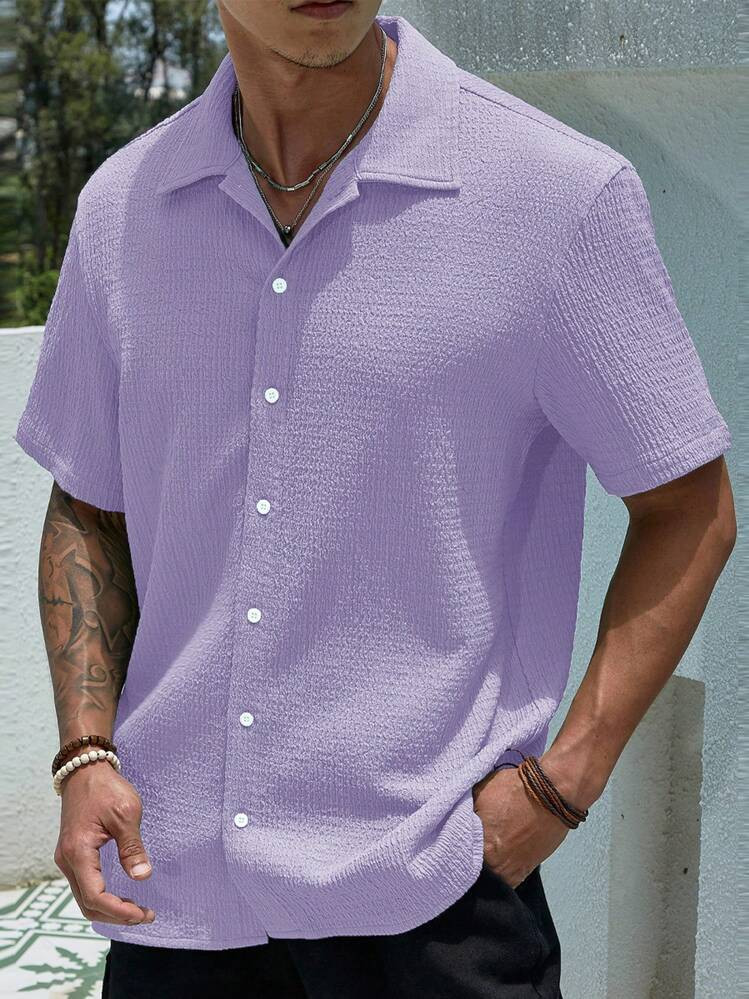 Manfinity Homme Loose Fit Men's Colorblock Short Sleeve Shirt With Collar | SHEIN
