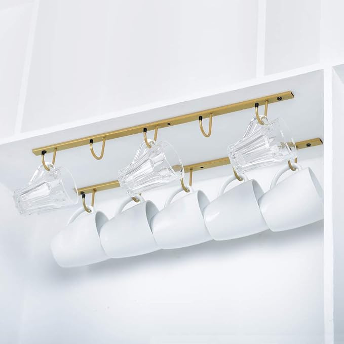 Coffee Mug Holder Under Cabinet,Hanging Mug Rack Under Counter,Coffee Cup Holders Under Shelf,Met... | Amazon (US)