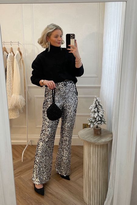 Sequin trousers / Christmas party look / festive outfit 