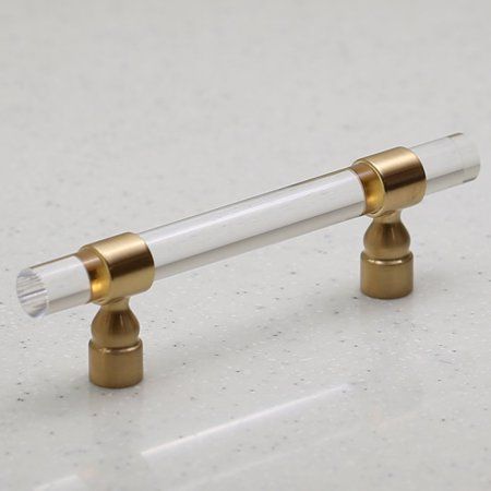 Lucite on Satin Gold - Pull - 96mm Hole Centers, 6"" Overall Length - Modern Gold - Clear Acrylic Ca | Walmart (US)