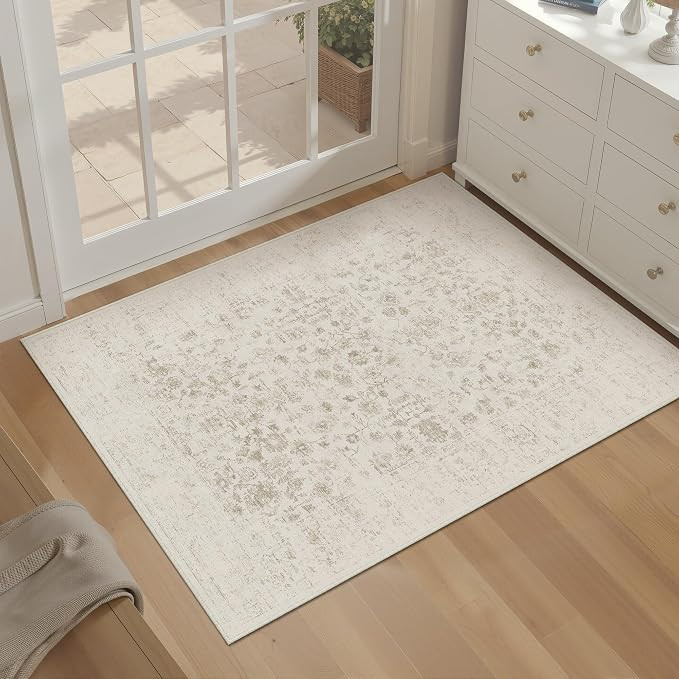 2x3 Entryway Area Rug Small Door Mat Machine Washable Carpet Light Brown Retro Floral Vintage Dis... | Amazon (US)
