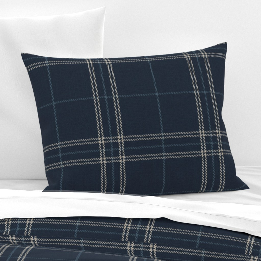 (Large) Heritage Windowpane Plaid with Linen Texture - Navy Blue Pillow Sham | Spoonflower | Spoonflower