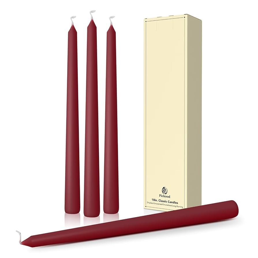 10-Inch Tall Dripless Taper Candles Set of 4 - Dark Red Tapered Candles, Perfect for Christmas - ... | Amazon (US)