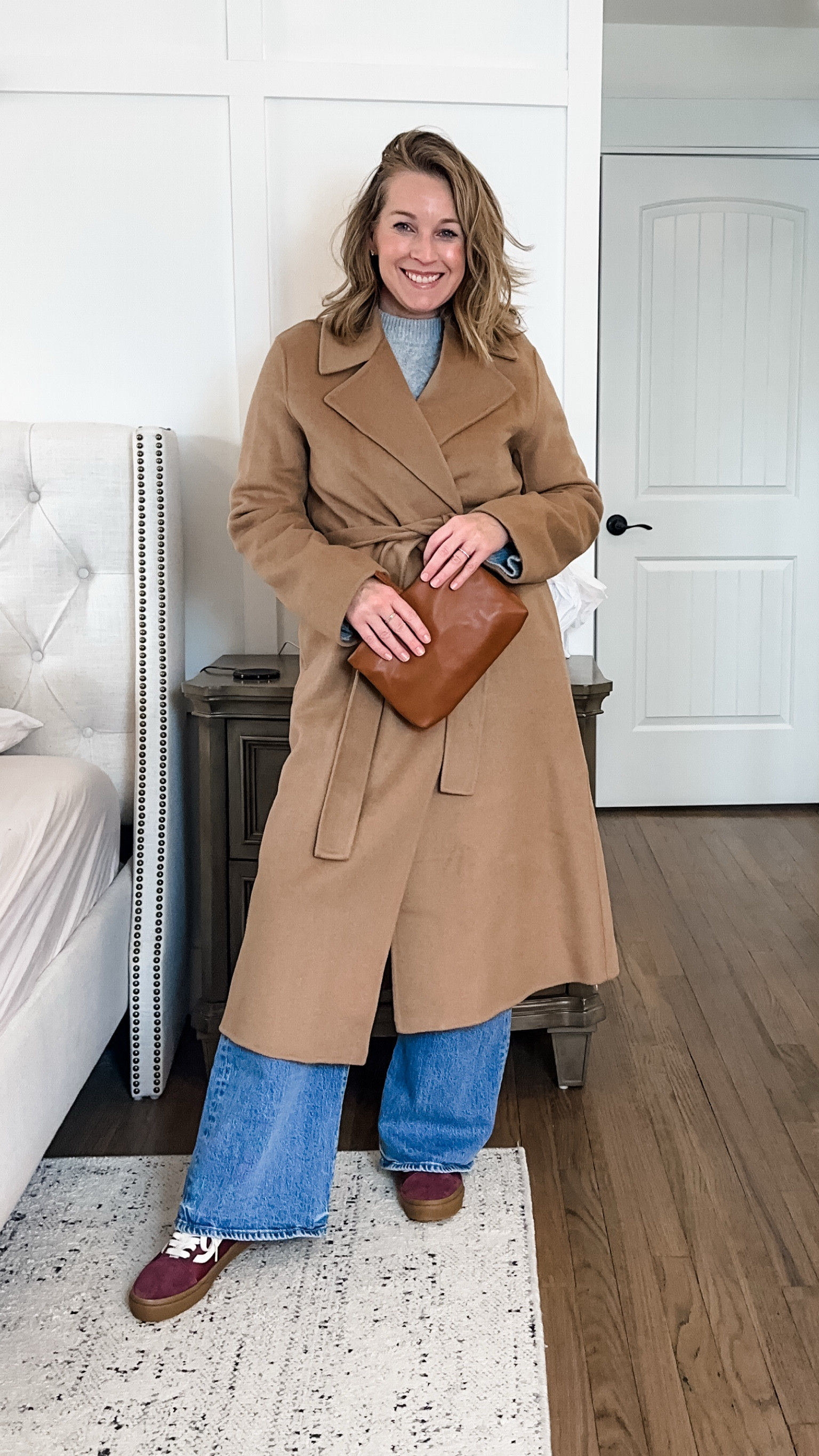 Elevated casual! Medium coat and I’m in love. The movement is so great and it’s a nice plush wool blend. Feels like cashmere. Pockets and a belt. Small sweater and I sized down to a 28 in the jeans. 8 sneakers. True to size  

#LTKFindsUnder100 #LTKOver40 #LTKStyleTip