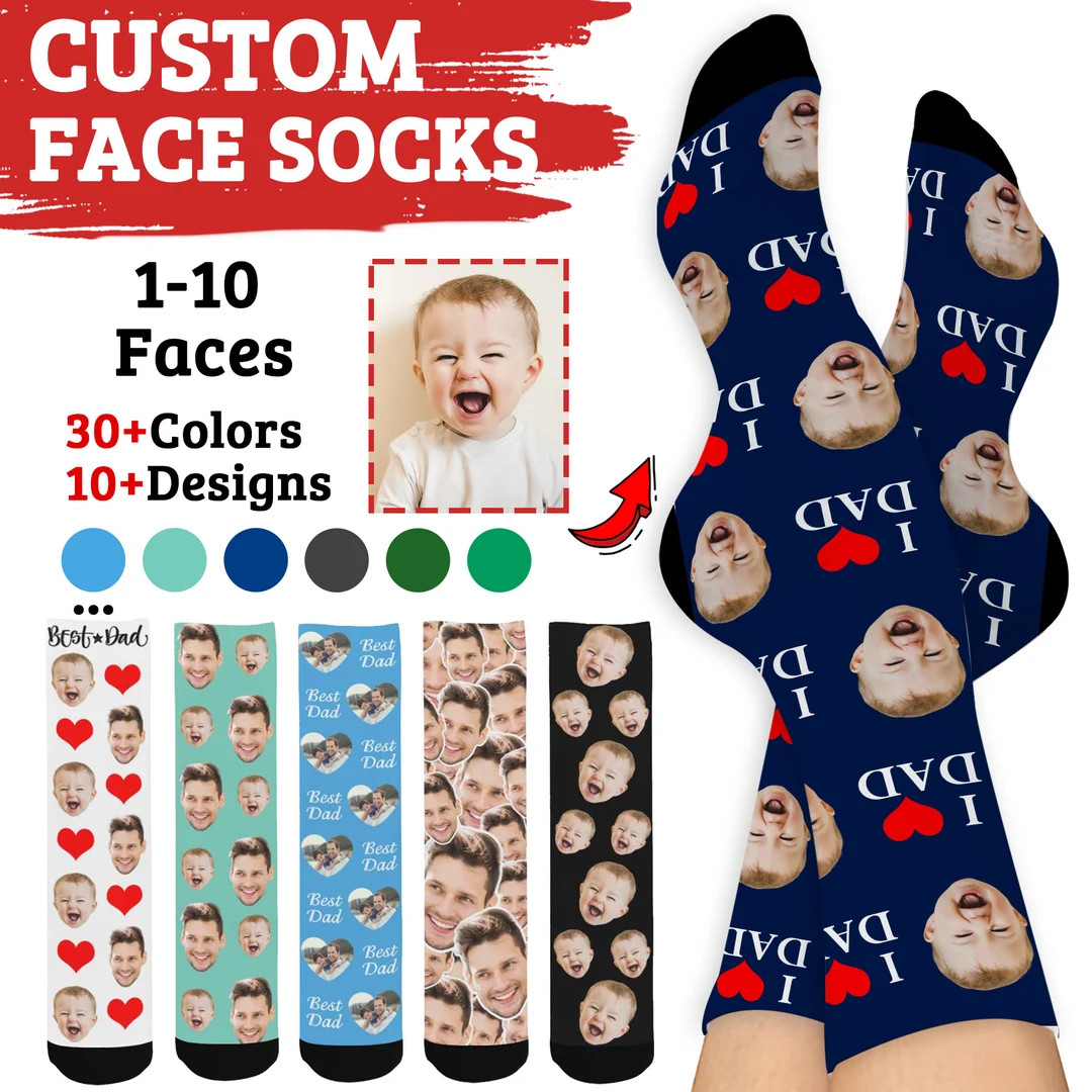 Personalized Funny Baby and Dad Faces Socks, Custom Socks With Face and Text for Women Men, Perso... | Etsy (US)