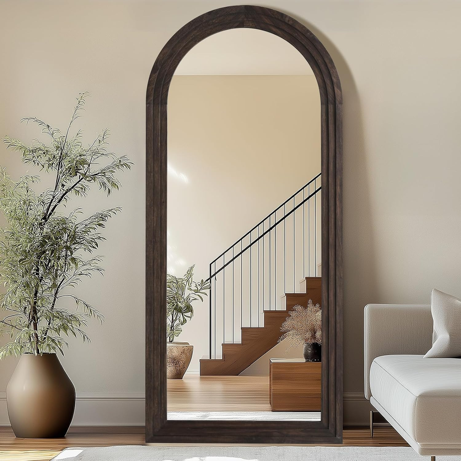 Large Arched Wood Mirror Full Length, 71"X32" Rustic Floor Mirror | Amazon (US)