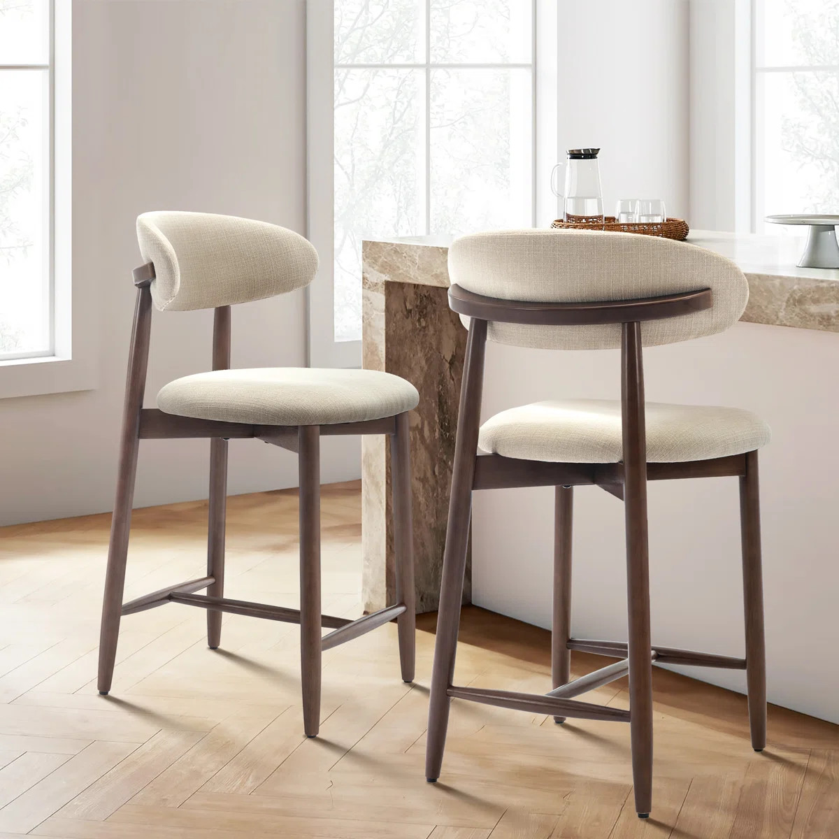 Upholstered Counter Stool Solid Wood Bar Stool (Set of 2) | Wayfair North America