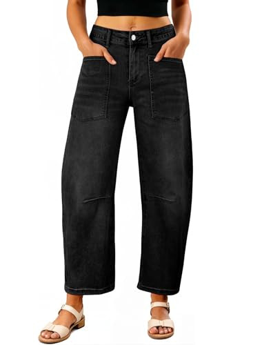 EVALESS Barrel Jeans Women Trendy 2025 Stretchy High Waisted Wide Leg Boyfriend Baggy Jean Black Size 6 | Amazon (US)