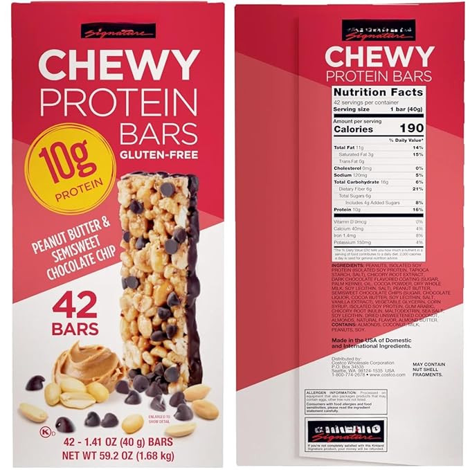 Generic Kirkland_Signature Chewy Protein Bar, Peanut Butter & Semisweet Chocolate Chip, 1.41 oz, ... | Amazon (US)