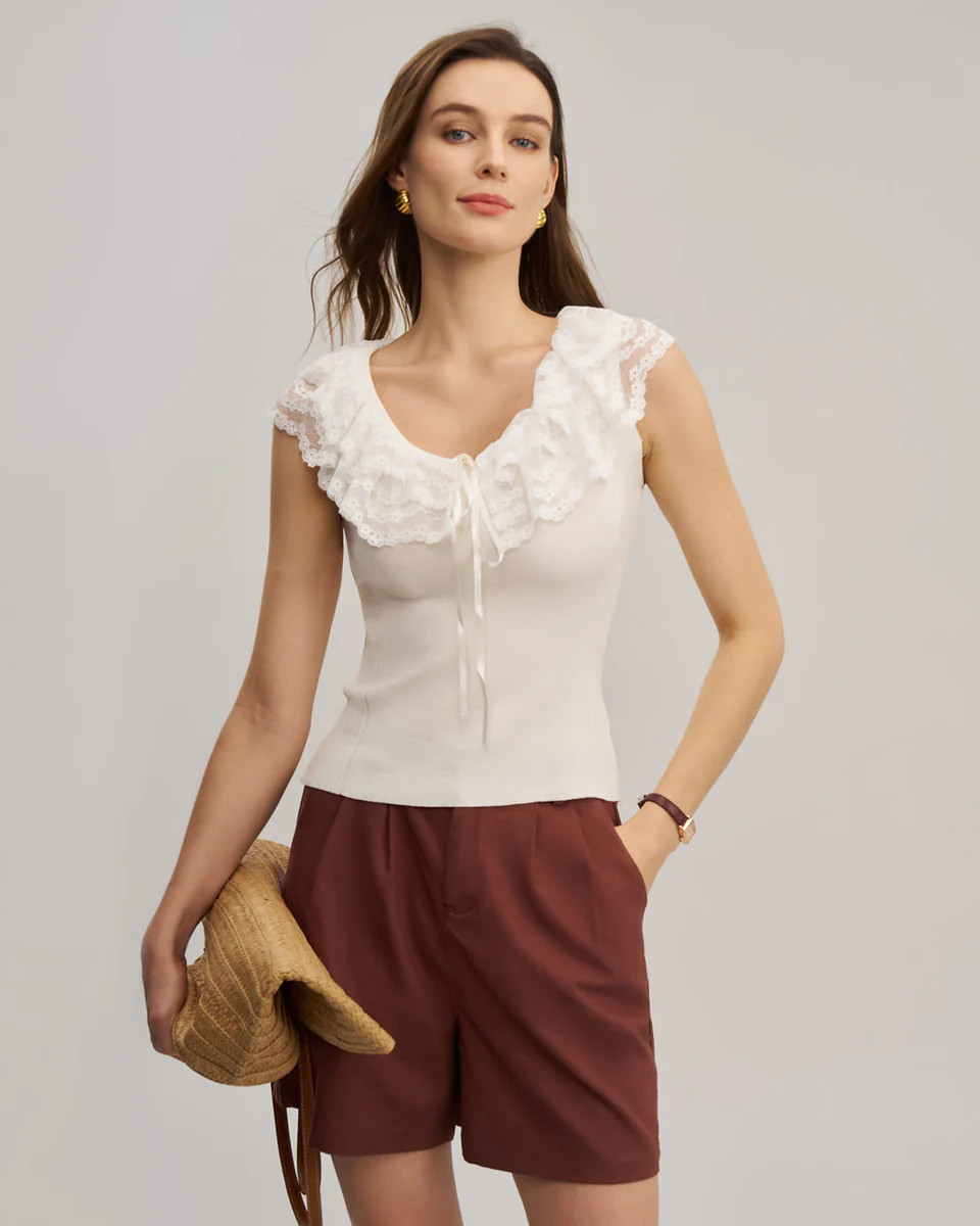 Apricot U Neck Lace Vest | rihoas.com