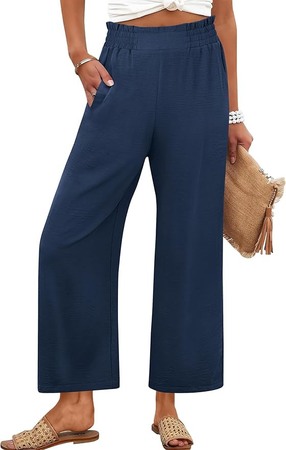 ANRABESS Womens Wide Leg Palazzo Pants Summer Beach High Waisted Cropped Flowy Pants 2026 Dressy ... | Amazon (US)