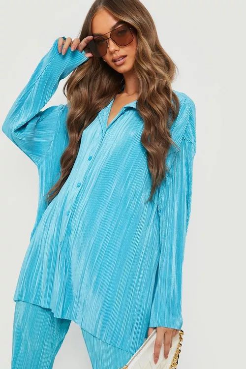 Plisse Oversized Relaxed Fit Shirt | Boohoo.com (US & CA)