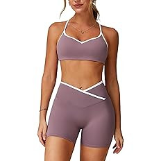 Two Piece Women Workout Sets Color Block Sports Bra and Scrunch Butt Lifting Shorts Gym Yoga Acti... | Amazon (US)