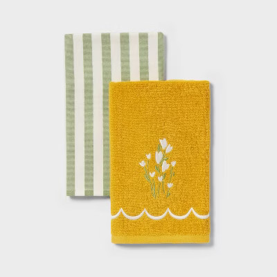 2pk Easter Flower and Stripe Hand Towels White/Green - Threshold™ | Target