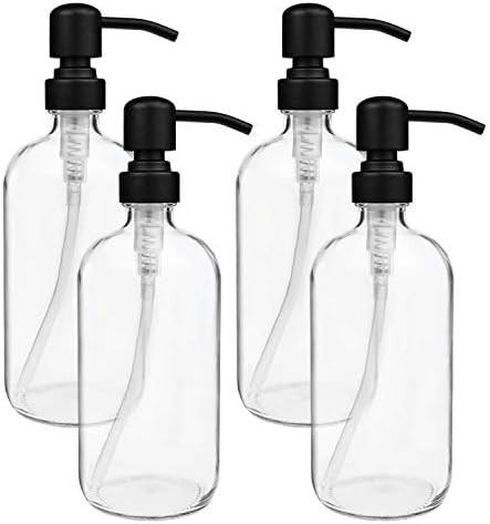 Suwimut 4 Pack Soap Dispenser, 16 Ounce Clear Glass Hand Soap Dispenser with Matte Black Stainles... | Amazon (US)