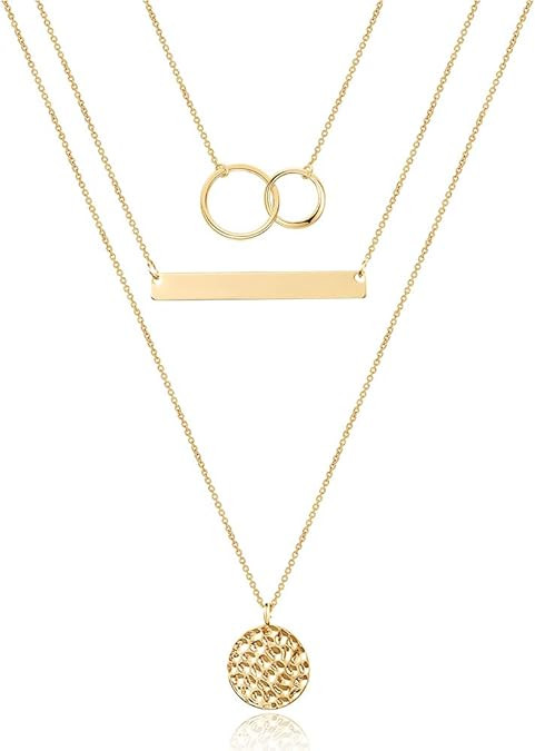 Turandoss Dainty Layered Choker Necklace, Handmade Y Pendant Necklace Multilayer Bar Disc Necklac... | Amazon (US)