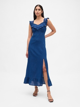 Indigo Ruffle-Trim Maxi Dress | Gap (US)