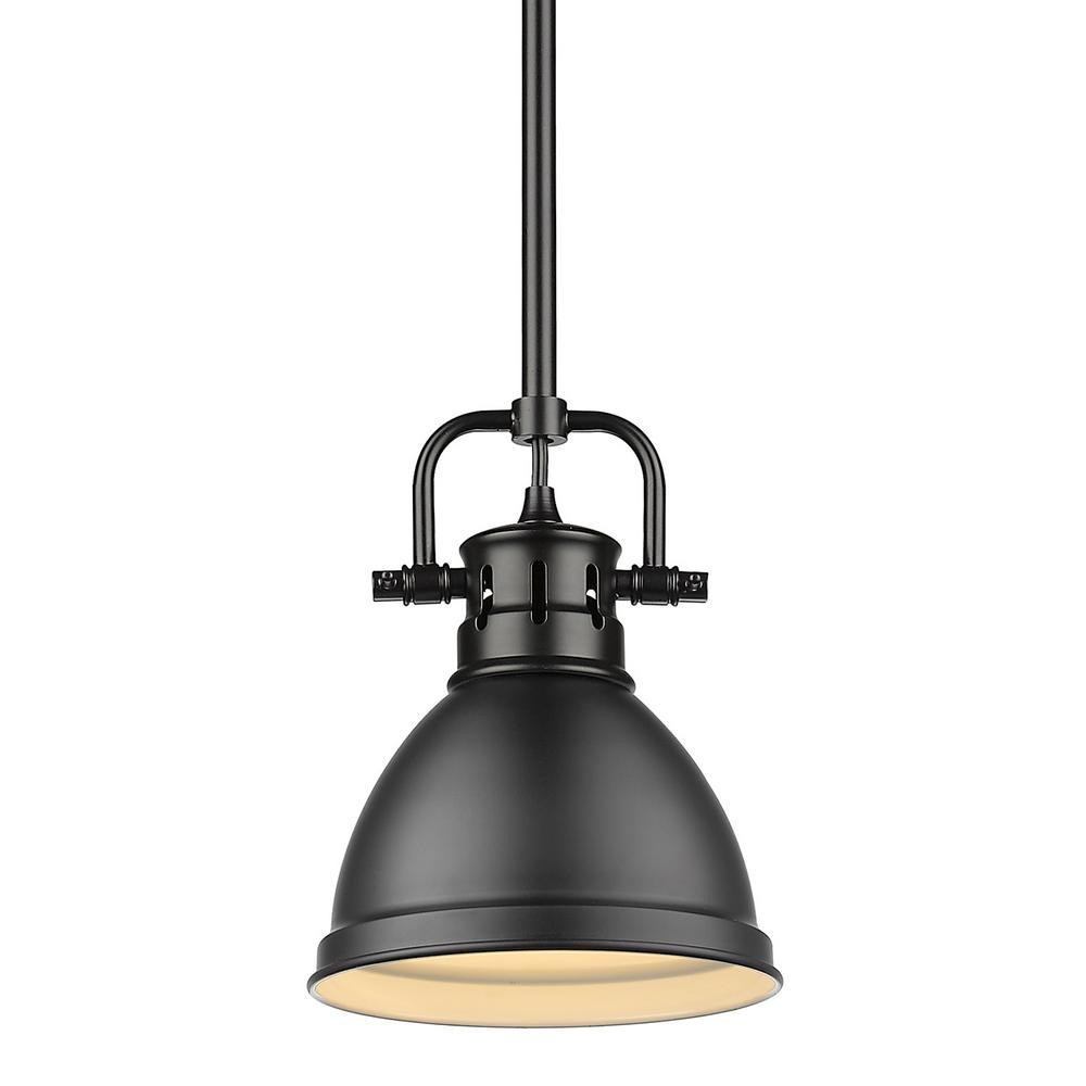 Duncan 1-Light Black Mini-Pendant and Rod with Matte Black Shade | The Home Depot