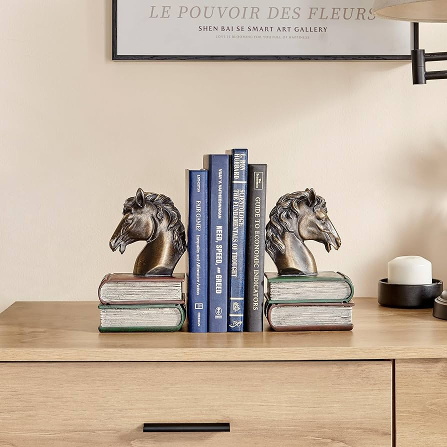 Danya B. Horses on Books Polyresin Antique Patina Finish Bookend Set of 2 | Amazon (US)