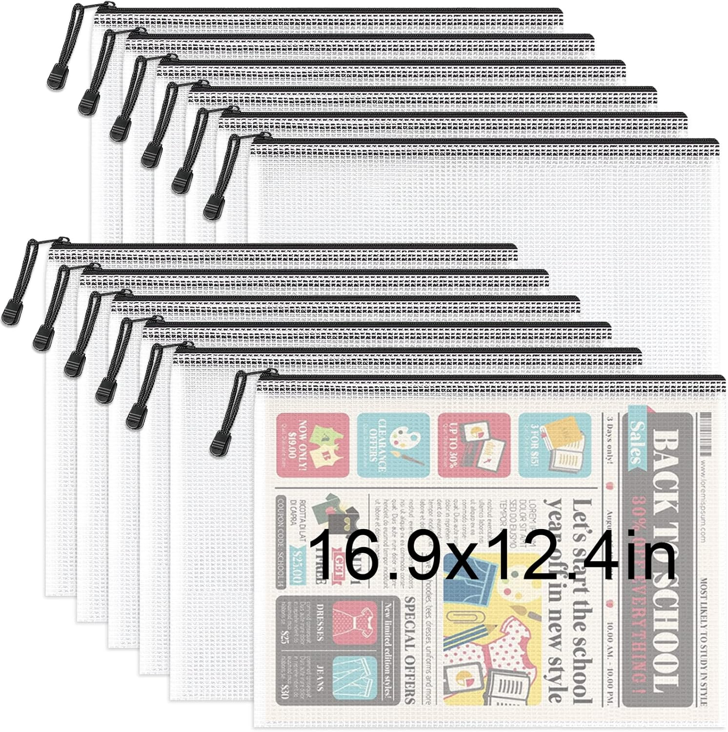 Umriox Zipper Pouch, 16.9x12.4 in (Black, 12 Packs), Extra Large Zipper Bags, Waterproof Zipper P... | Amazon (US)