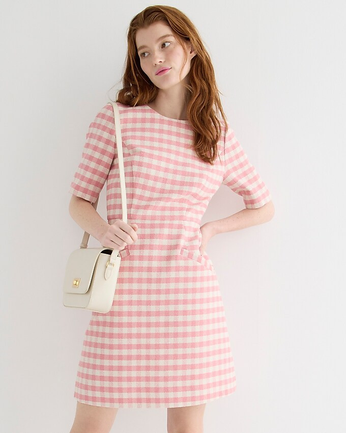 Short-sleeve mini dress in gingham terry tweed | J. Crew US