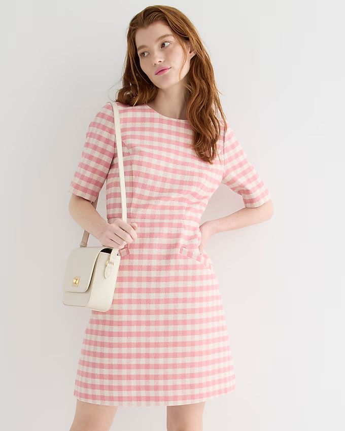 Short-sleeve mini dress in gingham terry tweed | J.Crew US