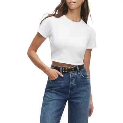 Favorite Daughter The Laura Stretch Cotton Crop T-Shirt in White at Nordstrom, Size Large | Nordstrom