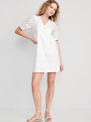 V-Neck Eyelet Mini Dress for Women | Old Navy (US)