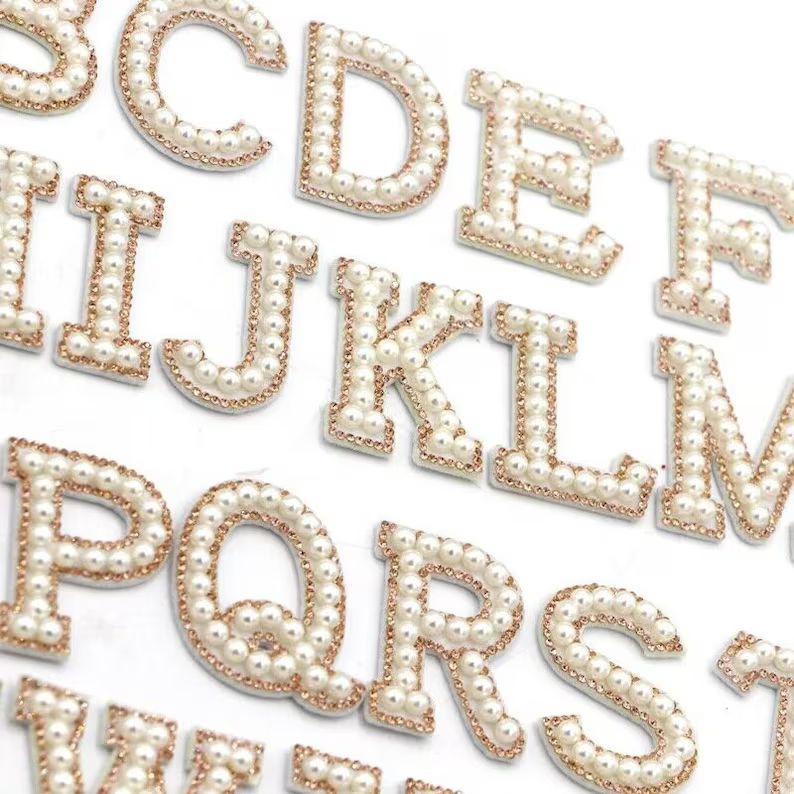 White Pearl Gold Rhinestone Sparkle Letter Patches Sew on / Iron on Alphabet Embroidery Clothes | Etsy (US)