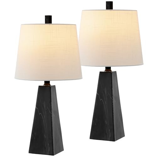 JONATHAN Y 20.5" Black Marble Finish Modern Resin Table Lamp for Bedroom Living Room, Contemporary Faceted Bedside Lamp with White Linen Shade, LED Bulb Included (JYL1037D-SET2) | Amazon (US)