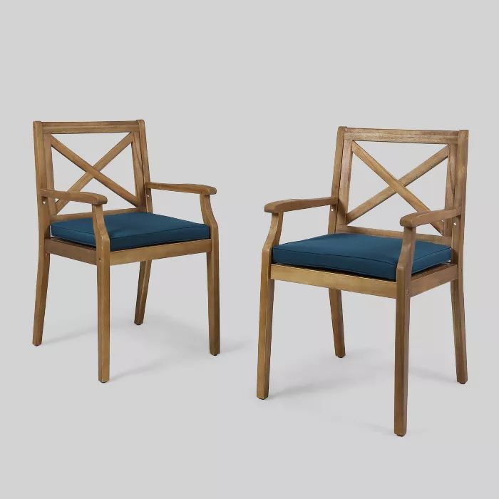 Perla 2pk Acacia Wood Patio Dining Chair - Christopher Knight Home | Target
