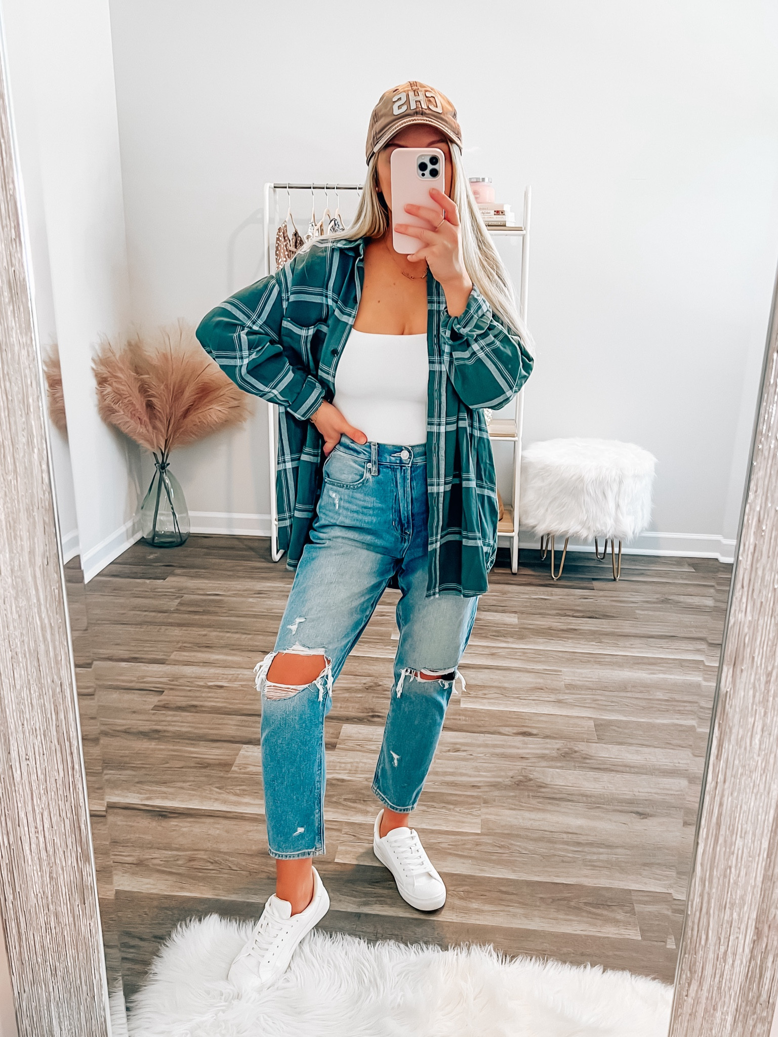 Causal fall outfit 🍂 loving this green flannel from target so much! I’m wearing a size small! Bodysuit is from nuuds and I’m wearing a small! 

Fall outfit, Target find, oversized flannel, white sneakers, white bodysuit, Abercrombie jeans, Abercrombie sale, white cami bodysuit, nuuds 

#LTKSeasonal #LTKSaleAlert #LTKFindsUnder50