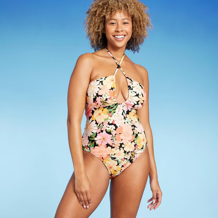 Women's Halter Keyhole Bandeau One Piece Swimsuit - Shade & Shore™ | Target