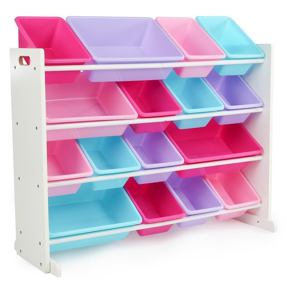 Humble Crew Forever White/Pastel Super-Sized Toy Organizer with 16-Plastic Bins | The Home Depot